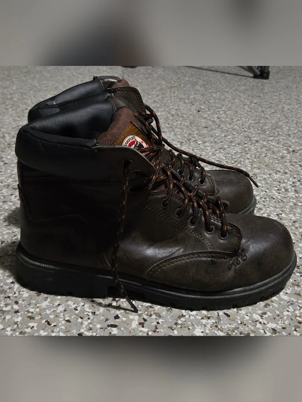 Men's Brown Leather Steel Toe Waterproof Lace-Up Work Boots Size 10